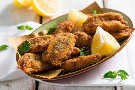 Sardines farcie (pommes de terres, ail, persil, poivre noire, mortadella) en friture