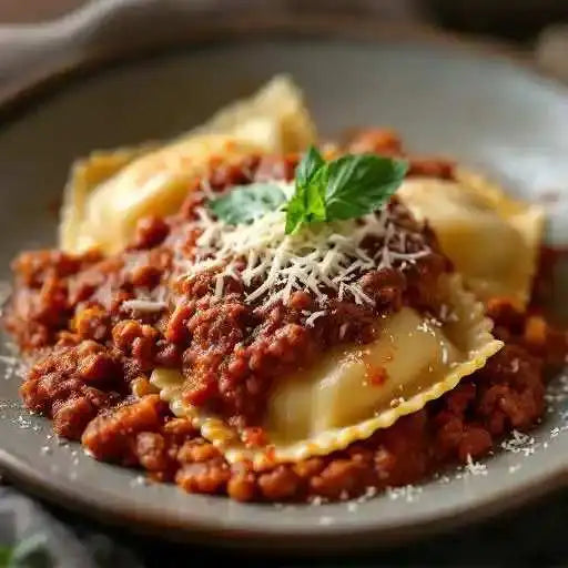 Ravioli farcie à la Borragine Bourrache, sauce Bolognese de Bœuf