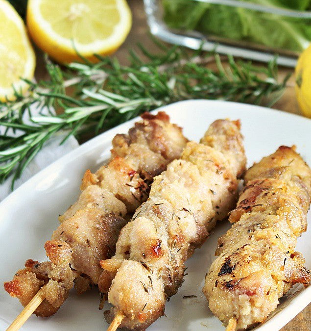 "Spiedini di Pollo BIO al limone"   Brochettes de Poulet BIO de Plein Air, marine' au Citron - woodstick of BIO Chiken lemon marinated
